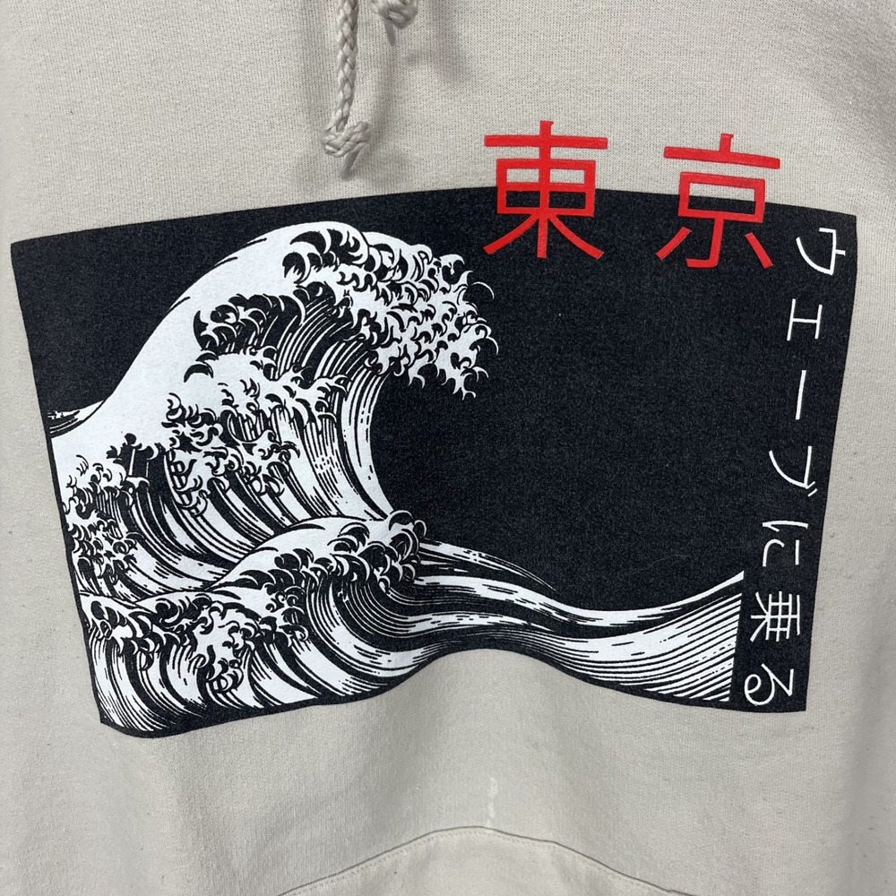 GUC Artist Union Clothing Co Beige Great Wave Tokyo Japanese Graphic Hoodie S - Picture 2 of 7